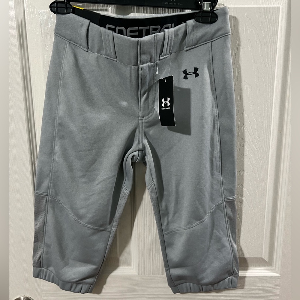 Under Armour Kids Utility fastpitch softball pants in grey.
